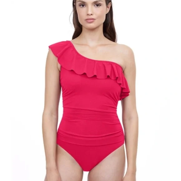 Profile by Gottex
Tutti Frutti Ruffle Tummy Control One Shoulder Swimsuit - Picture 1 of 11